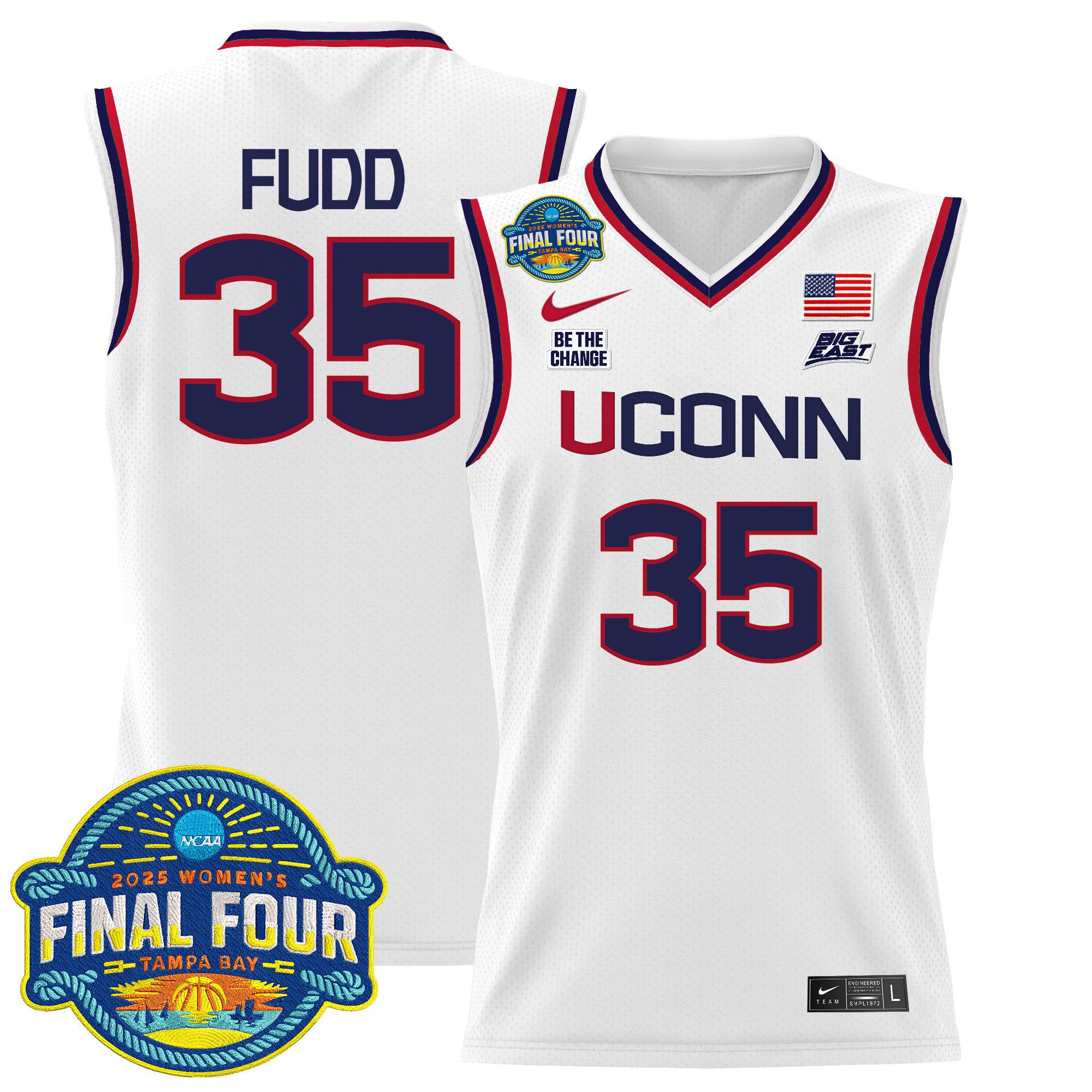 Men UConn Huskies #35 Fudd White Nike 2025 Big Eat Final Four Patch Lightweight Basketball NCAA Jersey->more ncaa teams->NCAA Jersey